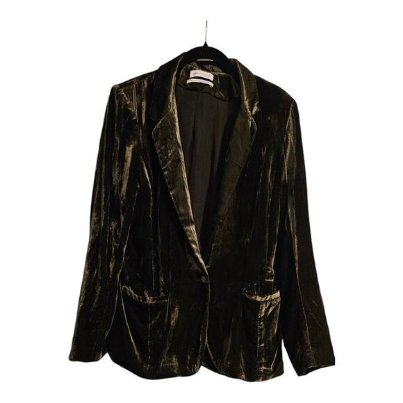 Urban Outfitters Velvet Blazer Jacket Womens LG Single Button Dark Green DEFECT - Picture 1 of 9